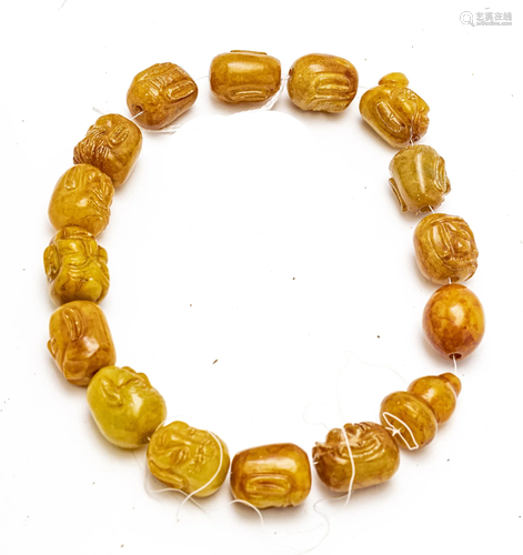 CARVED YELLOW JADE BEADS L 12