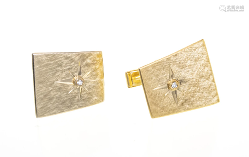 14KT YELLOW GOLD & DIAMOND CUFFLINKS PAIR