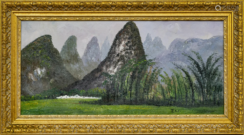 CHINESE, MOUNTAIN LANDSCAPE OIL ON CANVAS