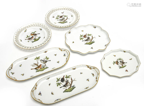 HEREND 'ROTHSCHILD BIRD' PORCELAIN TRAYS & PLATES