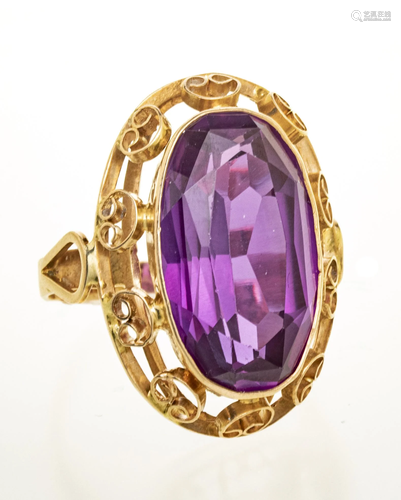 14KT GOLD & AMETHYST RING, SIZE 8 3/4