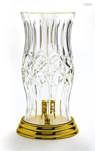 WATERFORD CRYSTAL AND BRASS HURRICANE CANDLESTICK