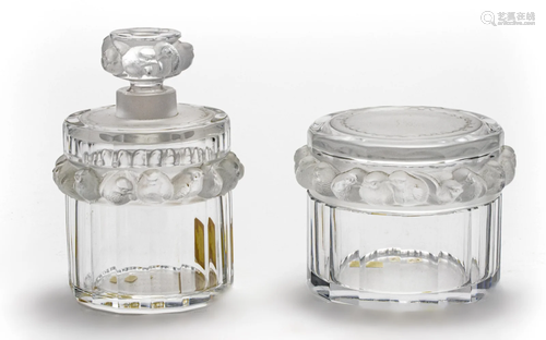 LALIQUE CRYSTAL PERFUME BOTTLE AND COVERED JAR