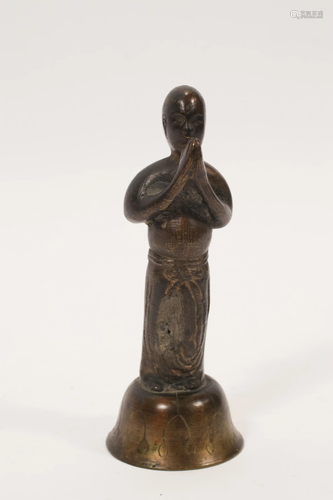 ASIAN METAL FIGURINE STANDING WITH HANDS IN PRAYER