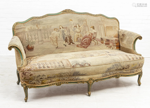 FRENCH LOUIS XV 19TH C CARVED WOOD TAPESTRY SOFA