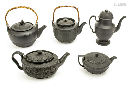 ENGLISH BLACK BASALT COFFEE & TEAPOTS