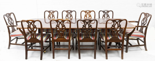 DREXEL MAHOGANY DINING TABLE AND BAKER CHAIRS