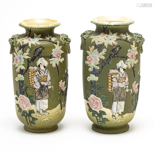 CHINESE POTTERY MORIAGE VASES C 1900 PAIR H 12