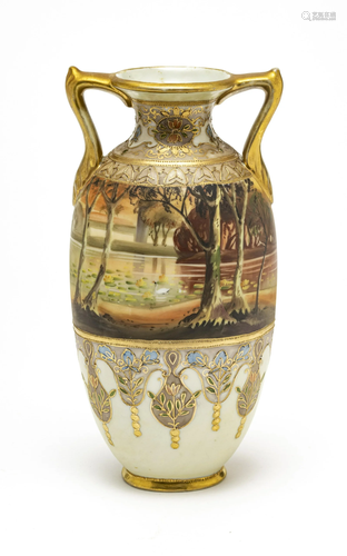 NIPPPON MORIAGE VASE, PORCELAIN C 1910 H 11.5