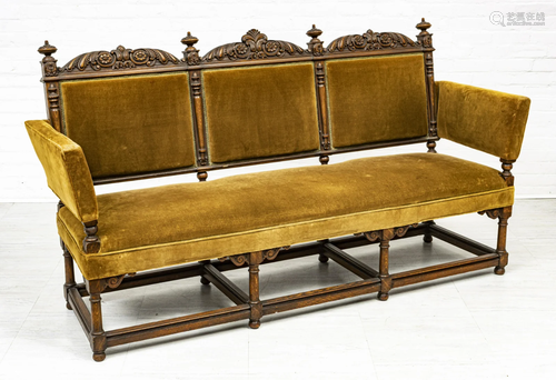 EMPIRE STYLE CARVED OAK & VELVET SOFA