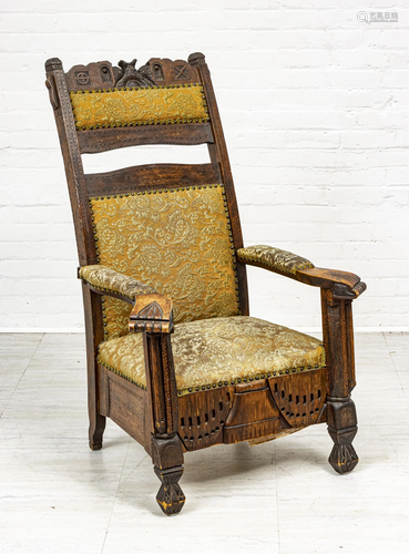 JACOBEAN STYLE CARVED WOOD OPEN ARMCHAIR