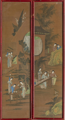 CHINESE WATERCOLORS ON SILK, PAIR, BEAUTIES