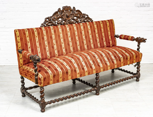 JACOBEAN STYLE OAK SOFA, H 48