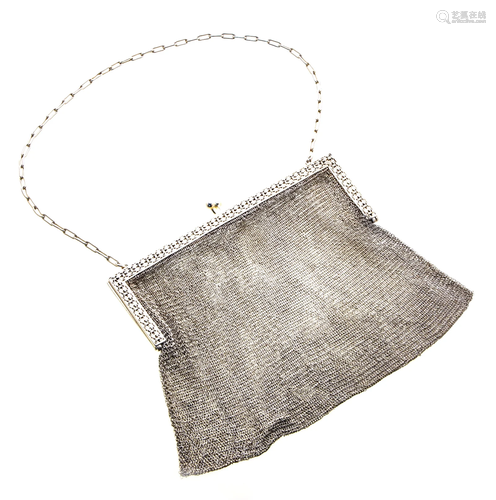 14KT WHITE GOLD MESH EVENING BAG, C 1900