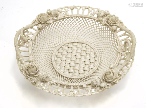 BELLEEK FOUR STRAND OVAL BASKET, H 3