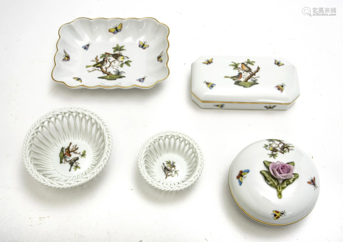 HEREND 'ROTHSCHILD BIRD' PORCELAIN BOXES & DISHES