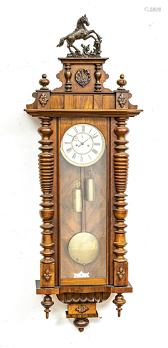 VIENNESE CARVED WALNUT WALL CLOCK, H 40