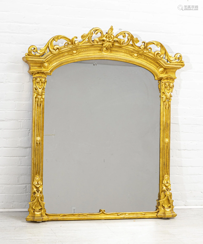 CARVED GILT WOOD OVER MANTLE MIRROR