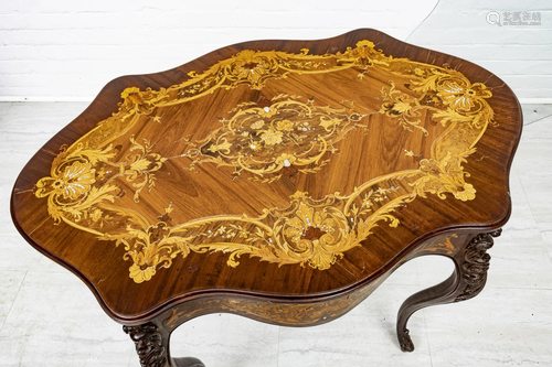 FRENCH MAHOGANY PARLOR TABLE, SATINWOOD INLAYS