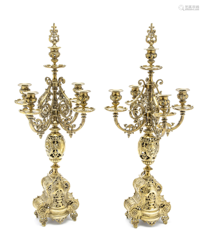 EDWARDIAN BRASS CANDELABRA, C. 1900, PAIR