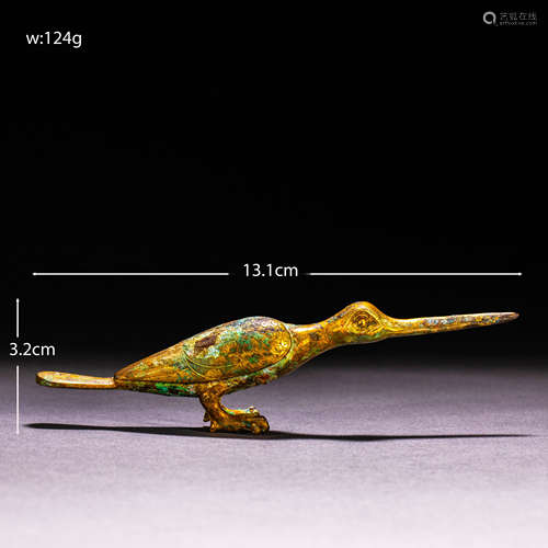 Chinese Han Dynasty Gilt Bronze Bird