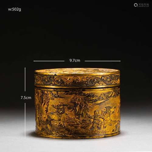 Qing Dynasty of China
Copper mud box with gold lid