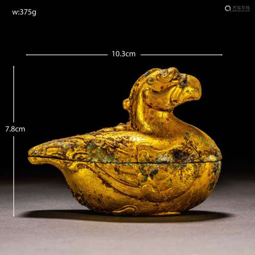 Tang Dynasty of China
Gilt bronze owl-shaped lid box