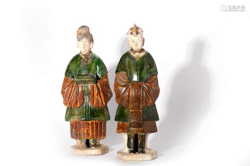 Two Sancai glazed terracotta figures, China, Ming dynasty