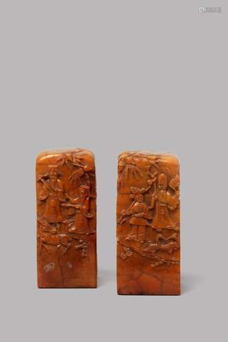 Two soapstone seals, 19th century China