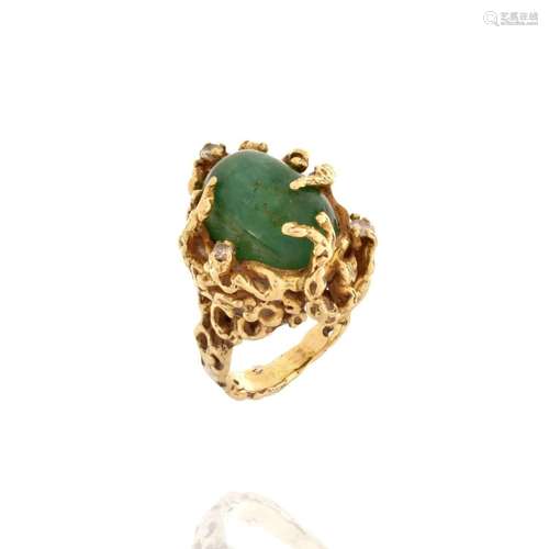 Emerald, Diamond and 14K Ring