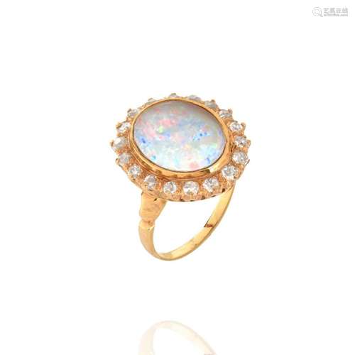 Opal, Diamond and 14K Ring