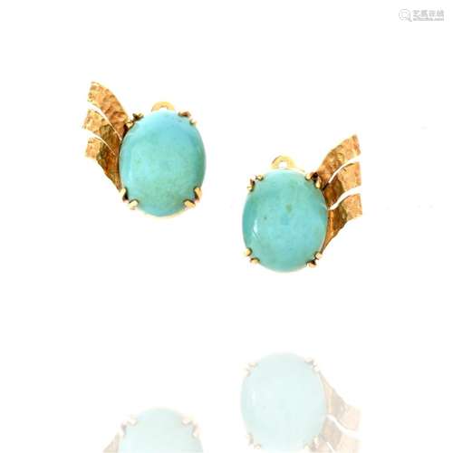 Turquoise and 14K Earrings