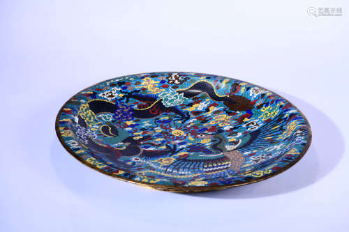 CLOISONNE ENAMEL DRAGON&PHOENIX PLATE