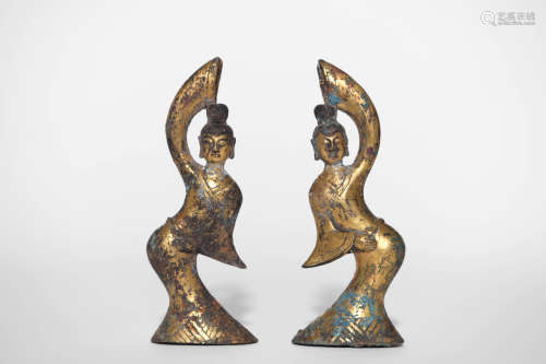 SET OF TWO GILT-BRONZE OF DANCING FIGURES