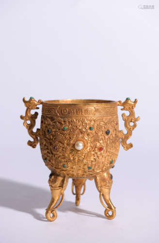 GILT-BRONZE TRIPOD CENSER