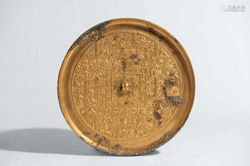 GILT-BRONZE CIRCULAR MIRROR