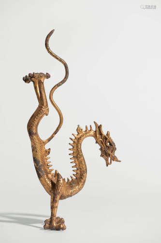 GILT-BRONZE STANDING DRAGON