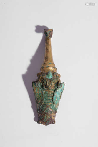 GILT-BRONZE TURQUOISE CICADA BELT HOOK