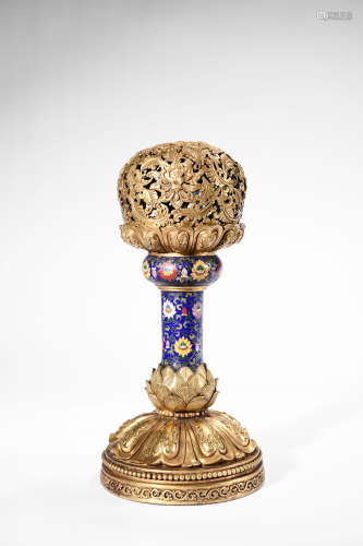 CLOISONNE ENAMEL INTERLOCKING LOTUS HAT STAND