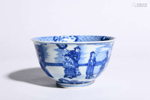 BLUE AND WHITE FIGURAL BOWL