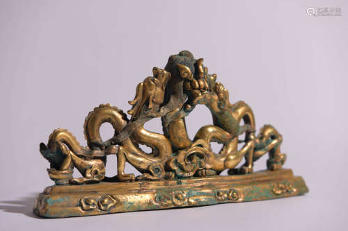 GILT-BRONZE DRAGON PAPERWEIGHT