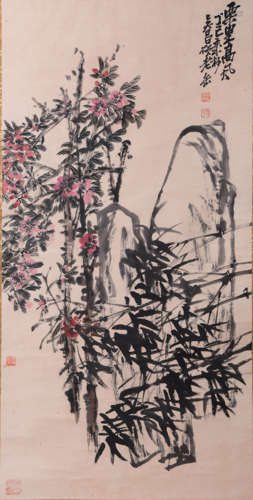 CHINESE BAMBOO AND PLUM BLOSSOM PAINTING， WUCHANGSHUO MARK