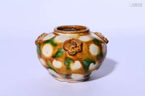 SMALL SANCAI-GLAZED JAR