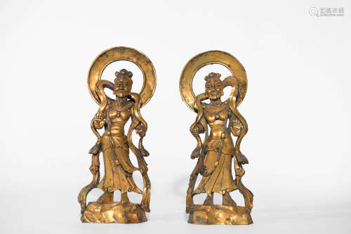 PAIR OF GILT-BRONZE FIGURE STATUES