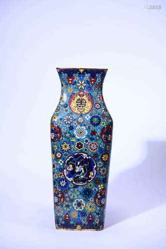 SQUARED CLOISONNE ENAMEL FLOWER&BIRD VASE