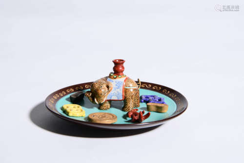 BROWN COLORED TURQUOISE GLAZED EIGHT TREASURE WITH ELEPHANT ...