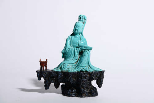 GREEN GLAZED GUANYIN STATUE