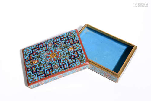 SQUARED BRONZE CLOISONNE ENAMEL INTERLOCKING YINYANG BOX WIT...