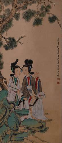 CHINESE FEMALE PAINTING GAI QI MARK