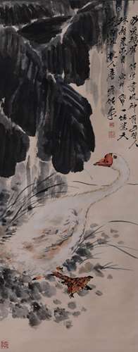 CHINESE BANANA LEAF& GOOSE PAINTING TANG YUN MARK